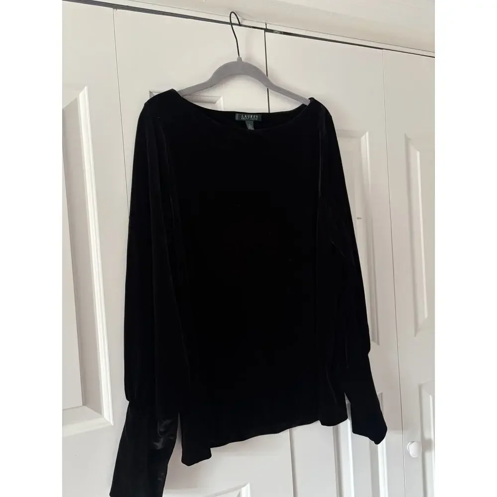 Lauren Ralph Lauren Black Velvet Long Sleeve Shirt XL - Picture 5 of 10